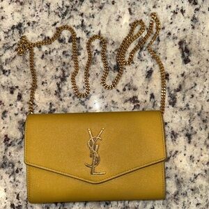 Yves Saint Laurent Mustard Crossbody Bag with Gold Chain